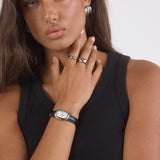 Classic | Black Smooth Leather Watch Band | Silver