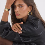 Classic | Black Smooth Leather Watch Band | Gold