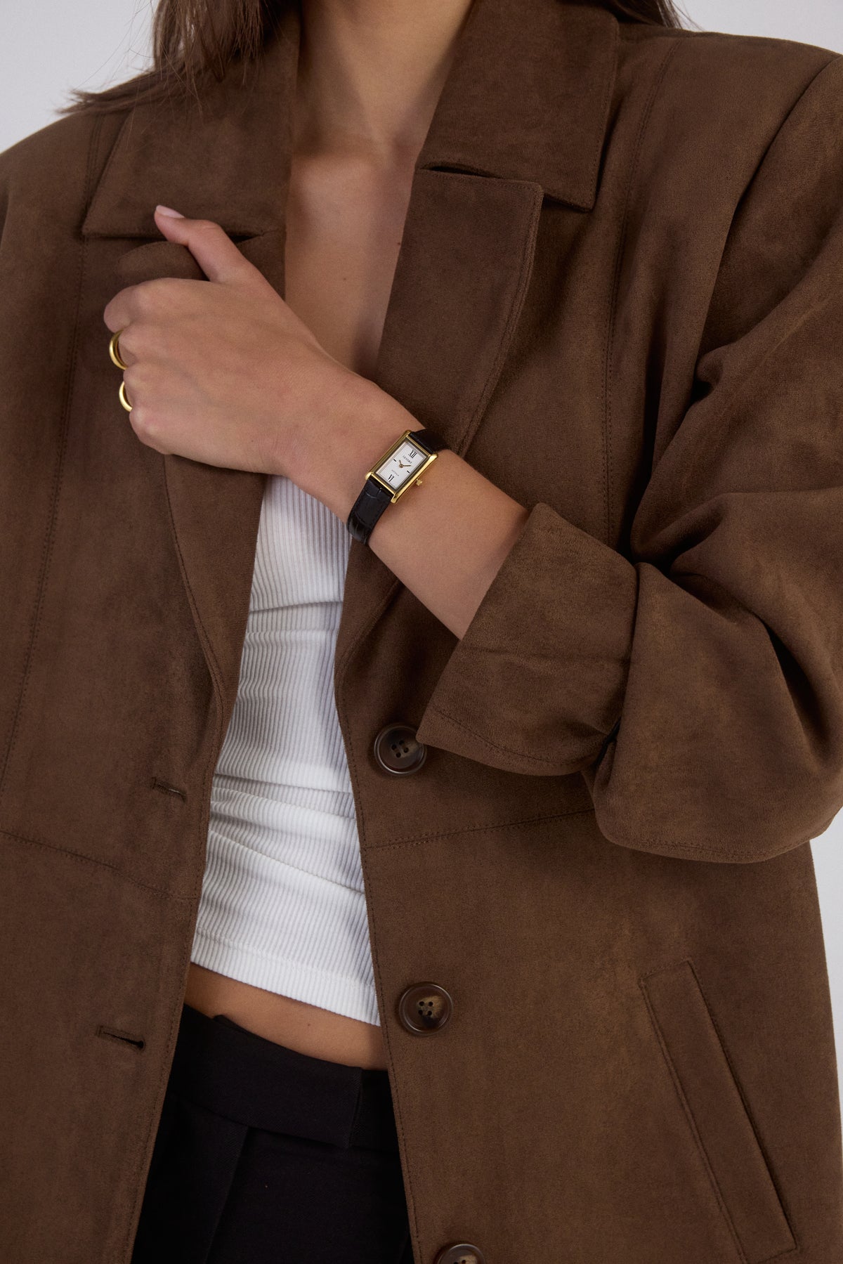 Classic | Black Croc Leather Watch Band | Gold