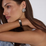 Classic | Black Smooth Leather Watch Band | Silver