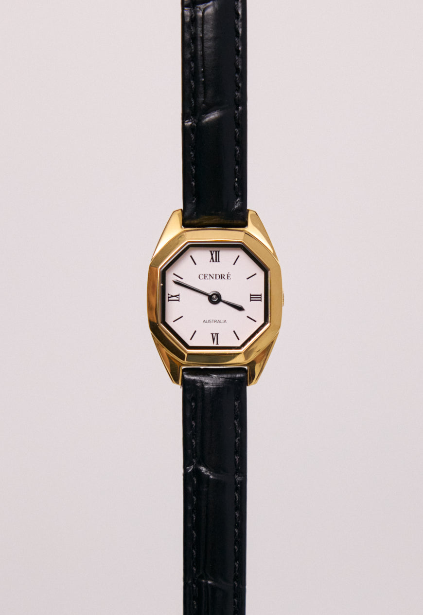 Kensington Watch | White | Black Croc