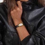 Black Smooth Leather Watch Band | Gold