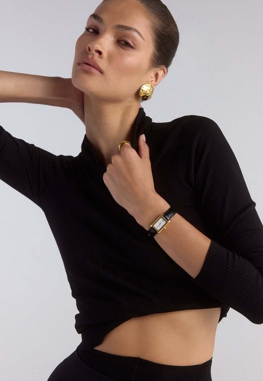 Kelly Watch | White | Black Croc