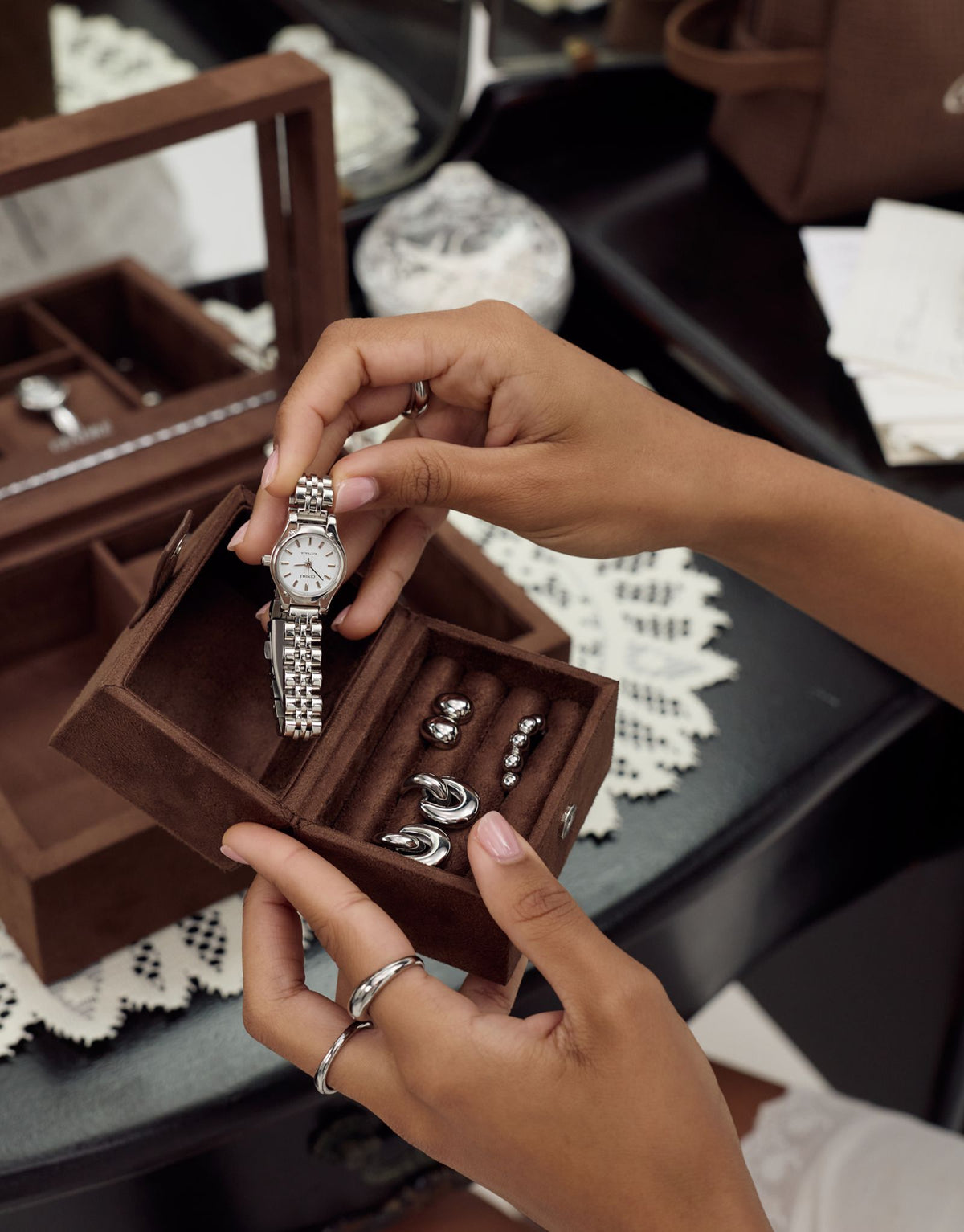 Margot Jewellery Box | Chocolate Suede