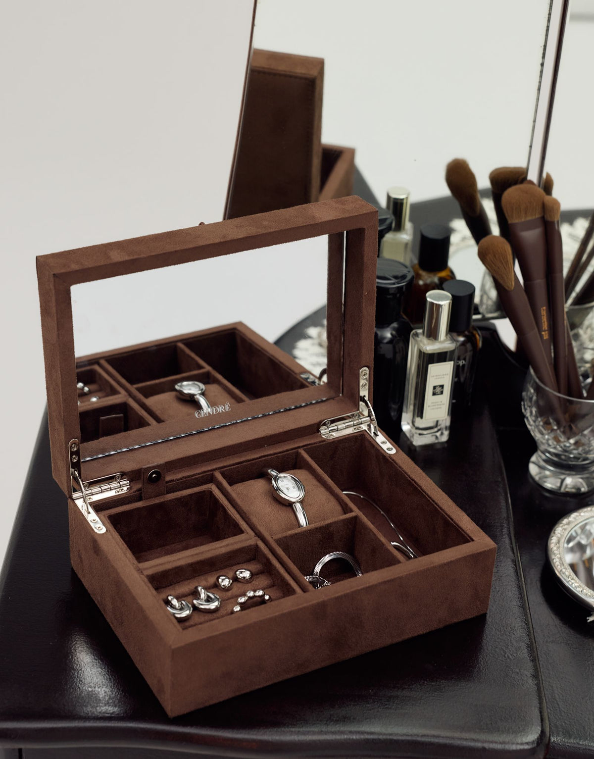 Margot Jewellery Box | Chocolate Suede