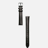 Classic | Black Smooth Leather Watch Band | Silver