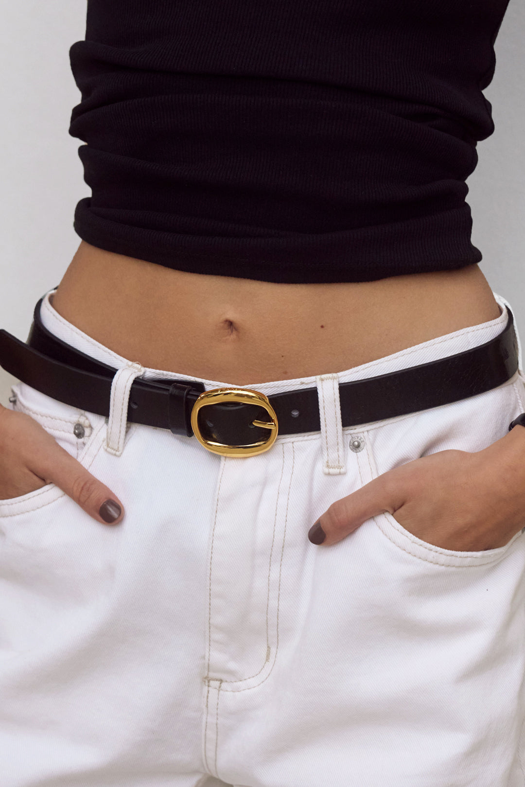 Bennet Belt | Black Crinkle Leather | 18K Gold